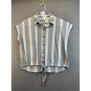 Tru Self Women's Top Size XL Short Sleeve Button Down Tie Waist Colorful Striped